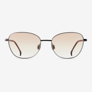 Luxury Japanese eyewear – Tennessa Hematite red carpet frame, acetate in Muted Mocca, polyamide Golden Dusk tinted lenses