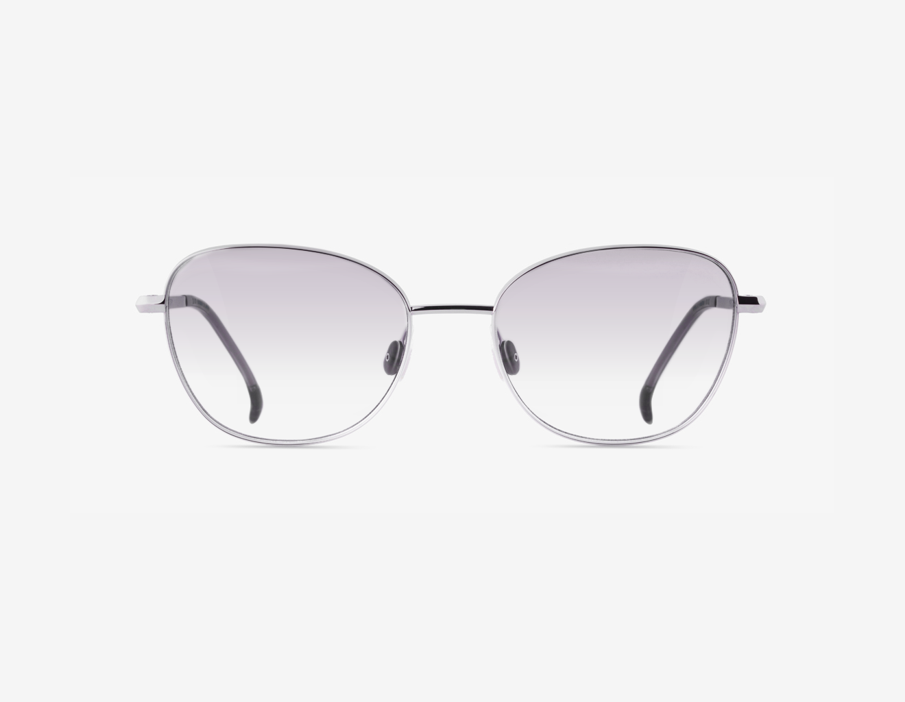 Luxury Japanese eyewear – Tennessa Platinum red carpet frame, acetate in Polar Gray, polyamide Moon Mist tinted lenses