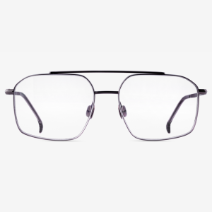 Japanese titanium aviator optical frame – Tellur front view, Basalt with clear demo lenses and Polar Gray acetate