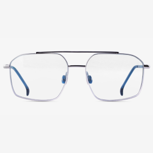 Luxury Japanese titanium optical frame – Tellur front view, Palladium with clear demo lenses and Emerald Sea acetate
