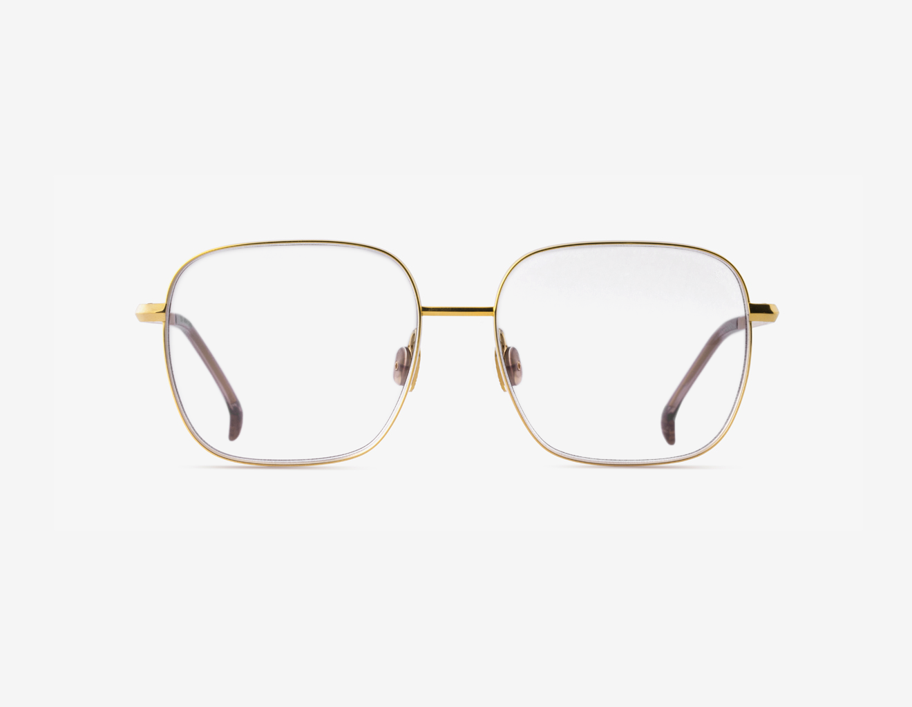 Luxury Japanese optical eyewear – Daphnia women’s frame, 18K gold Biscotti Beige acetate with clear demo lenses, handcrafted designer glasses.
