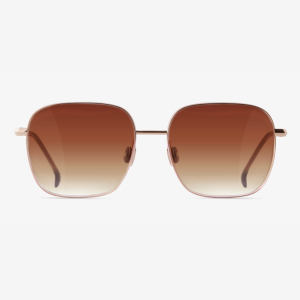 Japanese titanium butterfly sunglasses – Daphnia women’s frame, 18K rose gold with Muted Mocca acetate and Amber Meld lens, red carpet ready sunglasses.