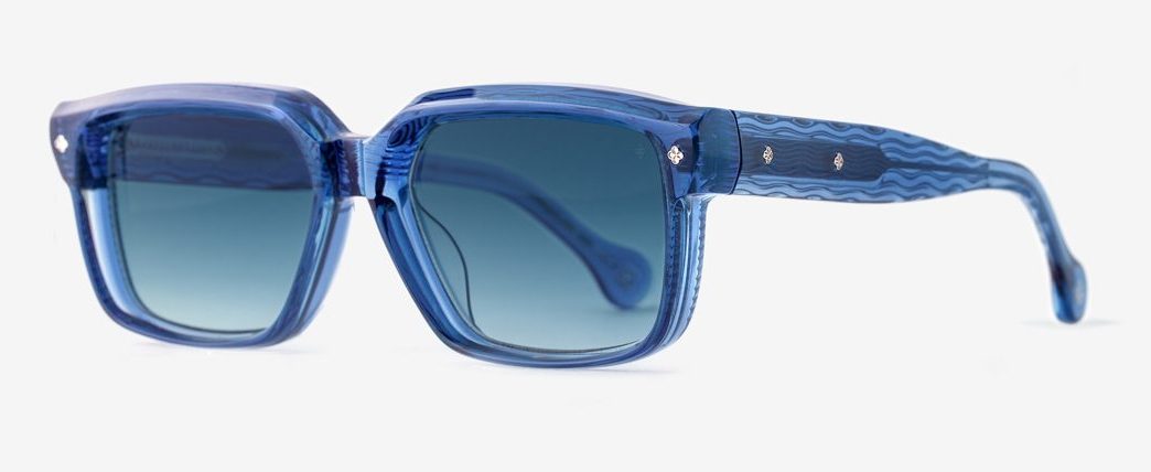 Tres Dragons Denim Drift acetate sunglasses with wave-pattern temple detail